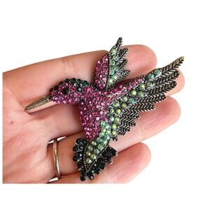 Vintage Rhinestone Hummingbird Brooch Pin Colorful Bird Jewelry